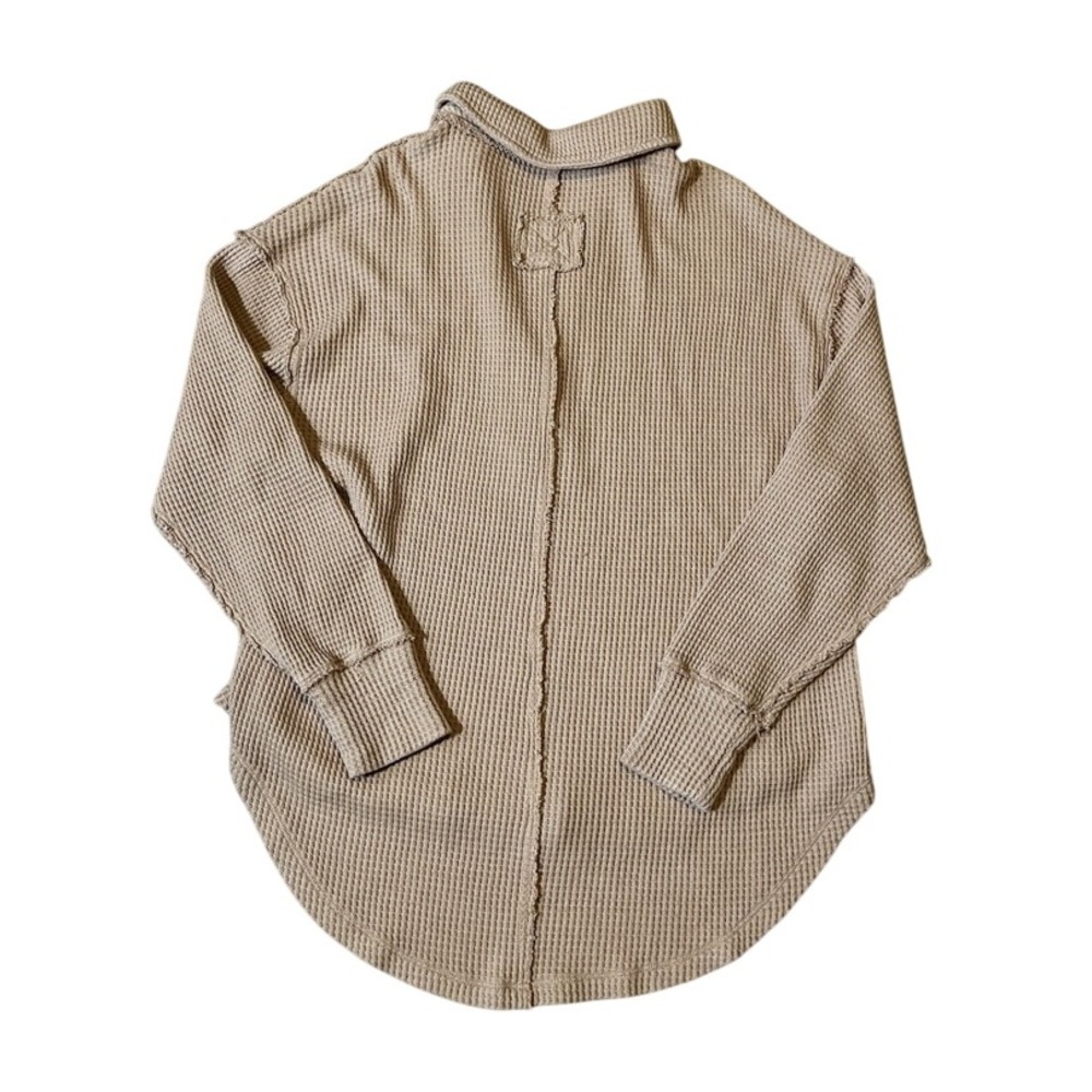 AERIE Beige/Tan LUMBERJANE WAFFLE POLO TOP Thermal Sweatshirt Rounded Hem XXL - Picture 3 of 4